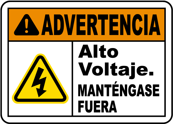 Spanish Warning High Voltage Keep Out Label