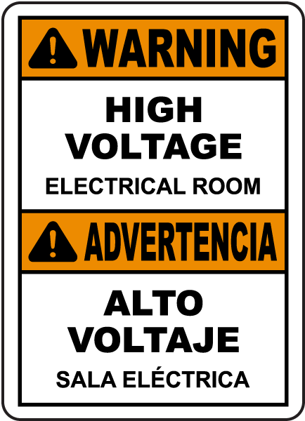 Bilingual High Voltage Electrical Room Label