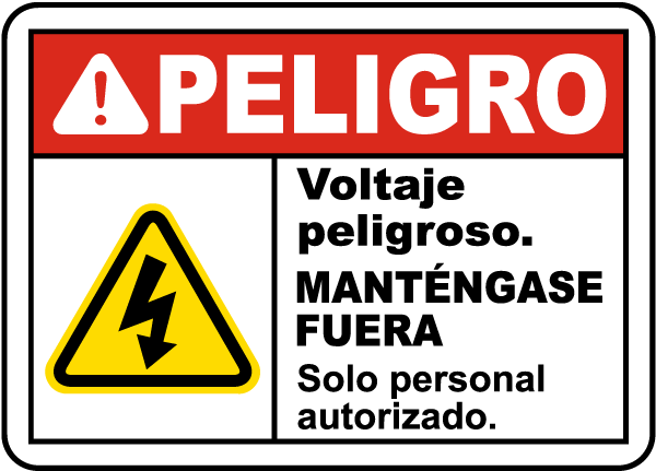 Spanish Danger Hazardous Voltage Keep Out Label