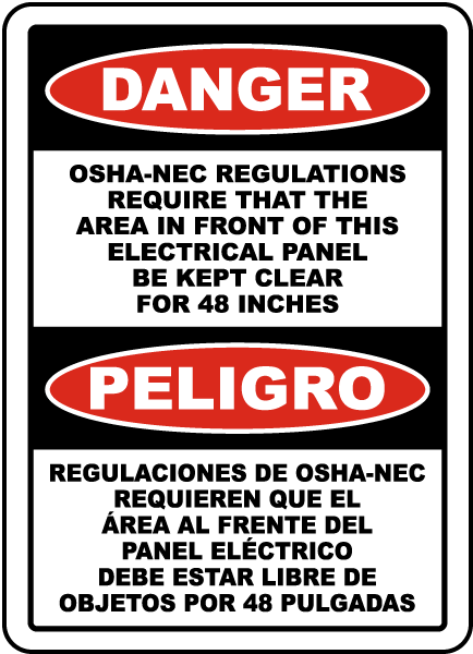 Bilingual Danger Keep Panel Clear For 48 Inches Sign