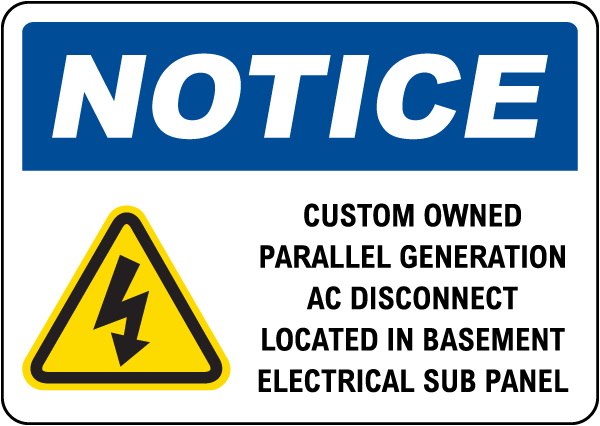 Notice Basement Electrical Sub Panel Sign