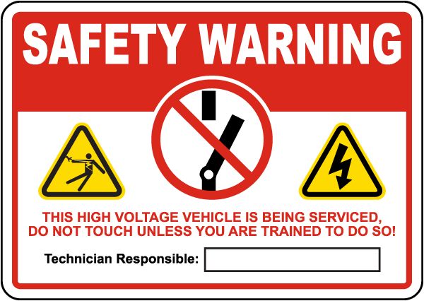 Warning Electric Hybrid Vehicle Maintenance Sign