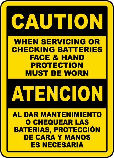 Bilingual Caution When Servicing Batteries Sign