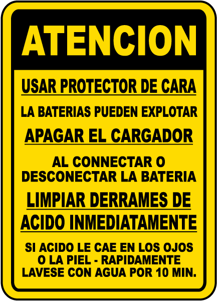 Spanish Battery Charging Procedures Sign