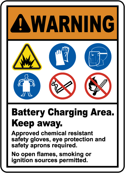 Battery Charging Area Keep Away Sign