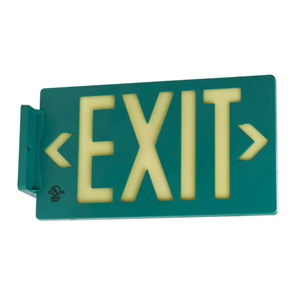 Green Photoluminescent Exit Sign - Double Sided - 100FT Viewing Distance