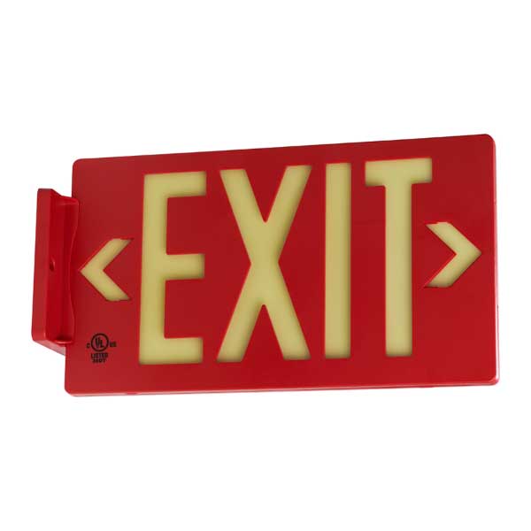 Red Photoluminescent Exit Sign - Double Sided - 50FT Viewing Distance