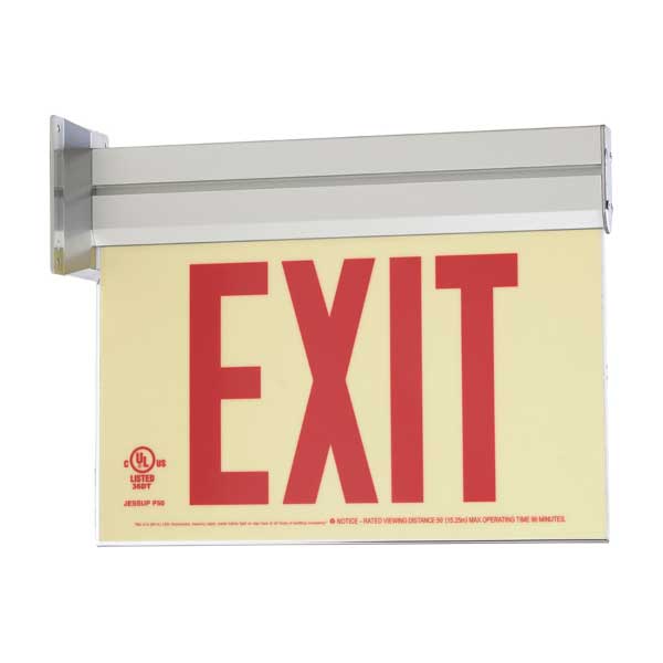 Red Photoluminescent Exit Sign - Acrylic Frame - Single Sided - 50FT Viewing Distance 