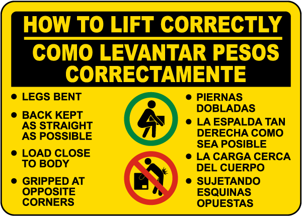 Bilingual How to Lift Correctly Sign