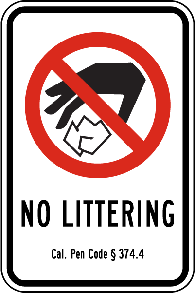 California No Littering Sign