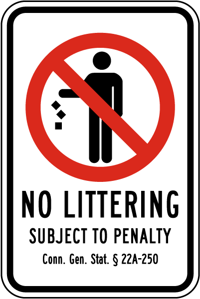 Connecticut No Littering Sign