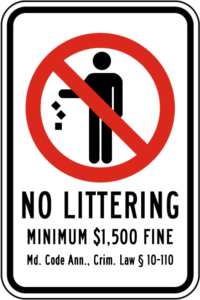 Maryland No Littering Sign