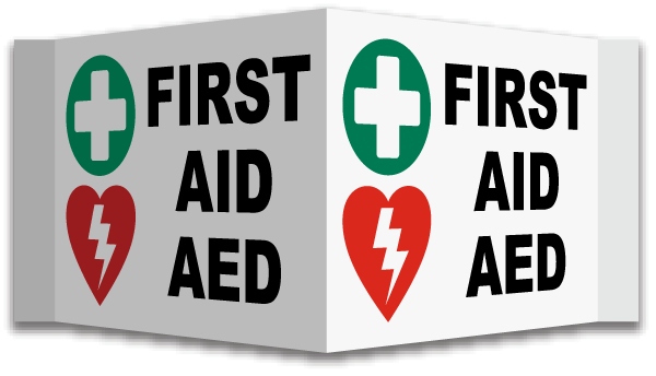 3-Way First Aid AED Sign