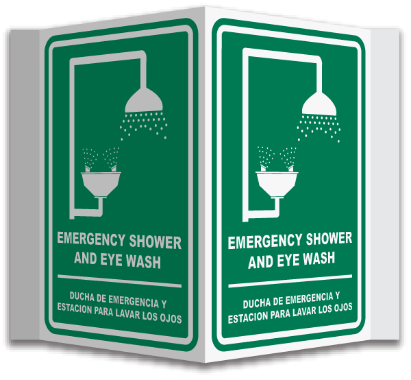 3-Way Emergency Shower and Eye Wash Sign