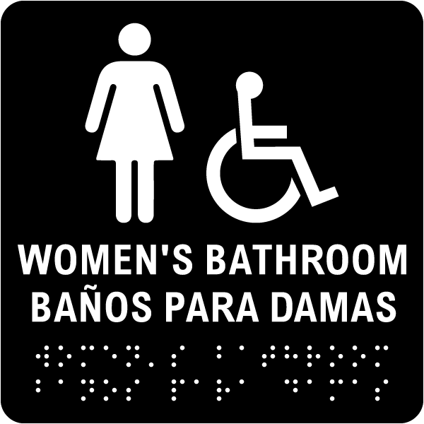 Bilingual Women Accessible Bathroom Sign with Braille