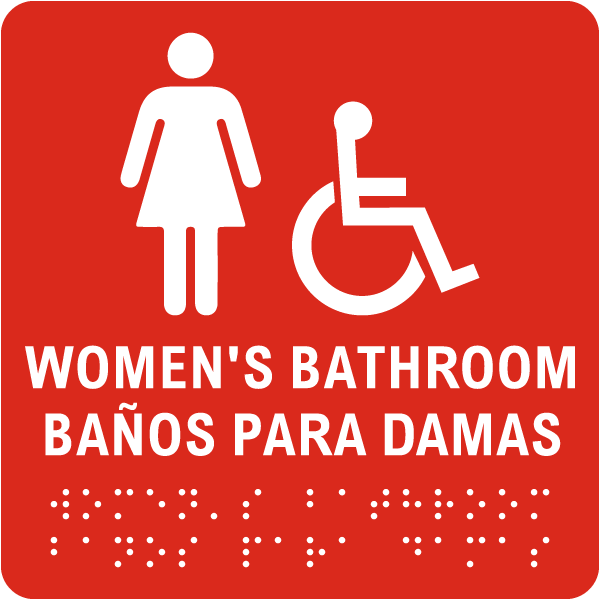 Bilingual Women Accessible Bathroom Sign with Braille