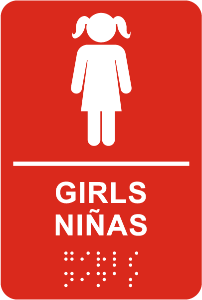 Bilingual Girls Restroom Sign with Braille