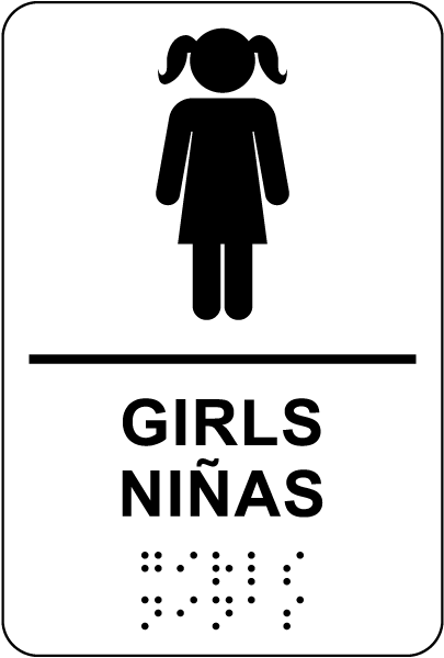 Bilingual Girls Restroom Sign with Braille