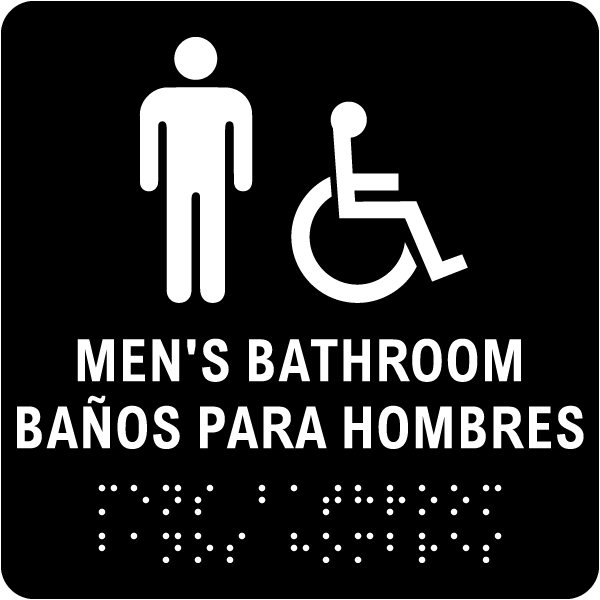 Bilingual Men Accessible Restroom Sign with Braille