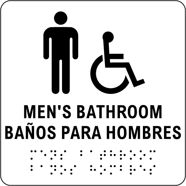 Bilingual Men Accessible Restroom Sign with Braille