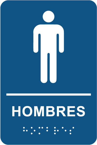 Spanish Men Restroom Sign with Braille