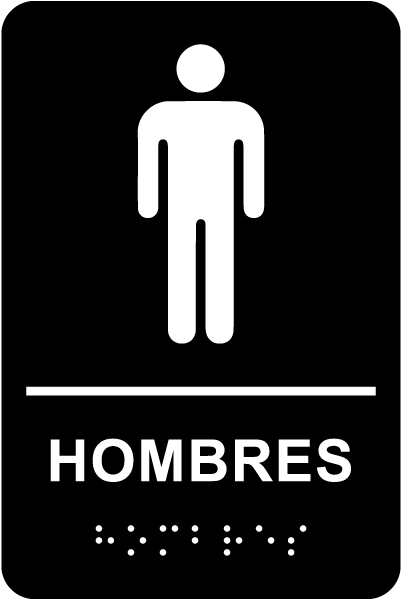 Spanish Men Restroom Sign with Braille