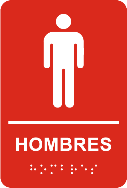 Spanish Men Restroom Sign with Braille