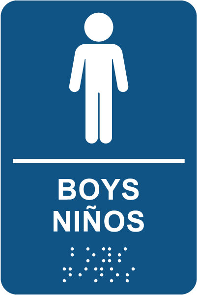 Bilingual Boys Restroom Sign with Braille