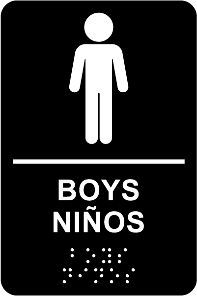 Bilingual Boys Restroom Sign with Braille