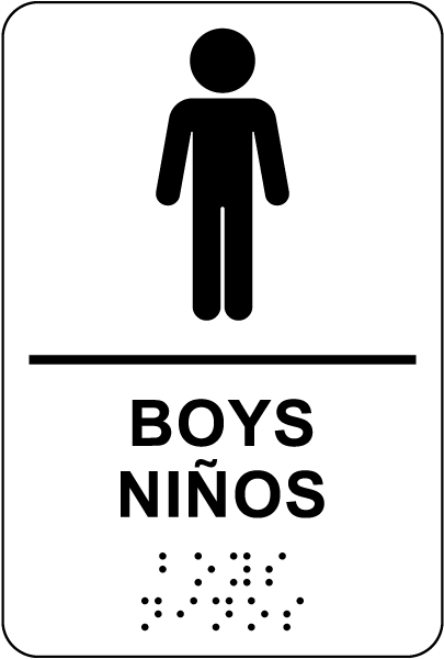 Bilingual Boys Restroom Sign with Braille