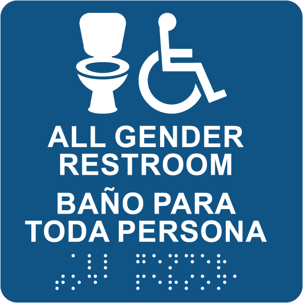 Bilingual All Gender Accessible Restroom Sign with Braille