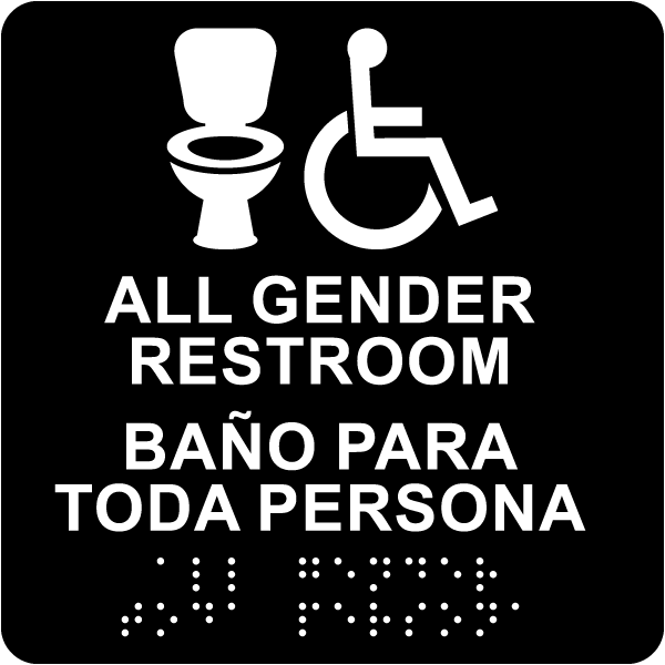 Bilingual All Gender Accessible Restroom Sign with Braille