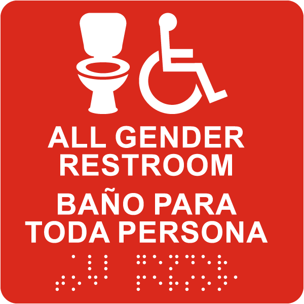 Bilingual All Gender Accessible Restroom Sign with Braille