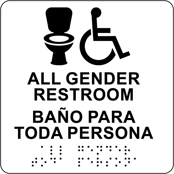 Bilingual All Gender Accessible Restroom Sign with Braille