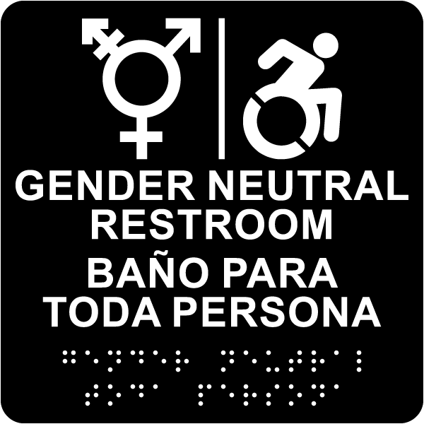 Bilingual Gender Neutral Accessible Restroom Sign with Braille