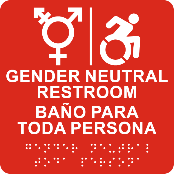 Bilingual Gender Neutral Accessible Restroom Sign with Braille