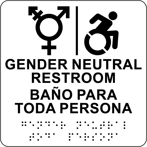 Bilingual Gender Neutral Accessible Restroom Sign with Braille