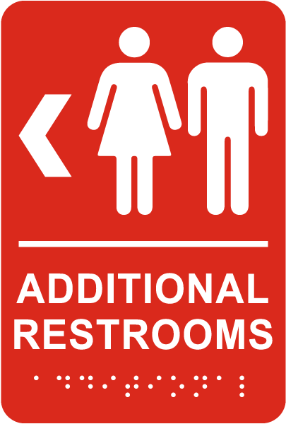 Directional Unisex Additional Restrooms Sign with Braille