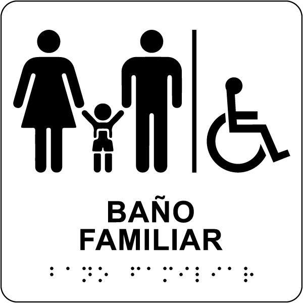Spanish Family Accessible Restroom Sign with Braille