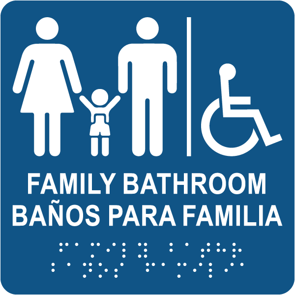Bilingual Family Accessible Bathroom Sign with Braille
