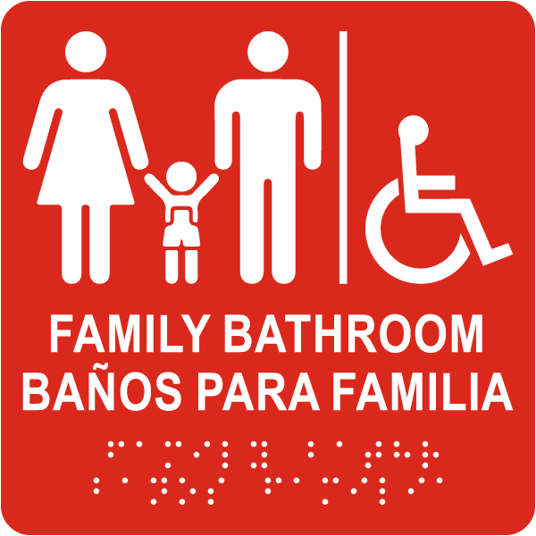 Bilingual Family Accessible Bathroom Sign with Braille