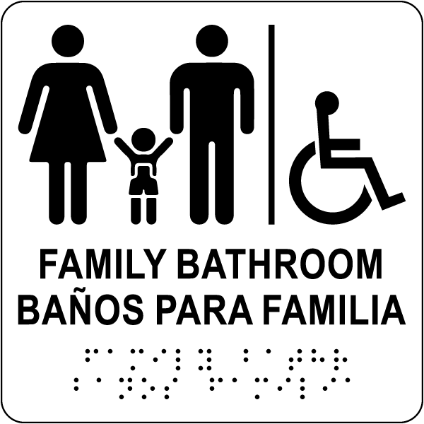 Bilingual Family Accessible Bathroom Sign with Braille
