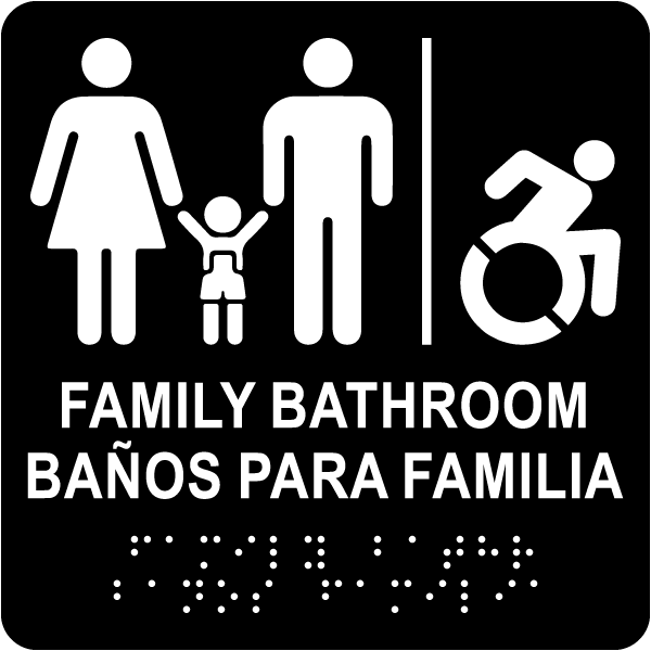 NY Bilingual Family Accessible Bathroom Sign with Braille