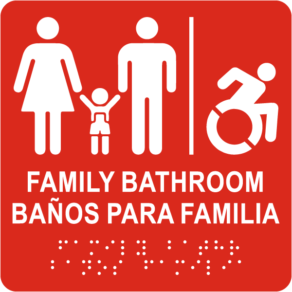 NY Bilingual Family Accessible Bathroom Sign with Braille