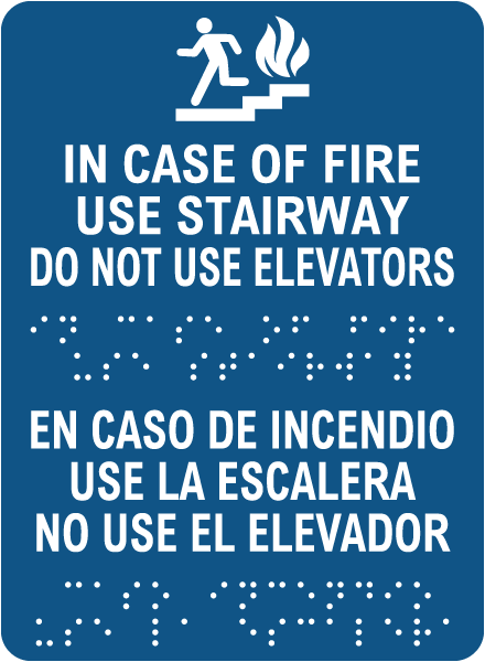 Bilingual In Case Of Fire Use Stairway Sign with Braille