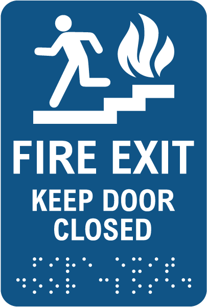 Fire Exit Keep Door Closed Sign with Braille 