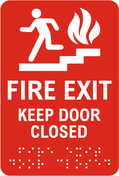 Fire Exit Keep Door Closed Sign with Braille 