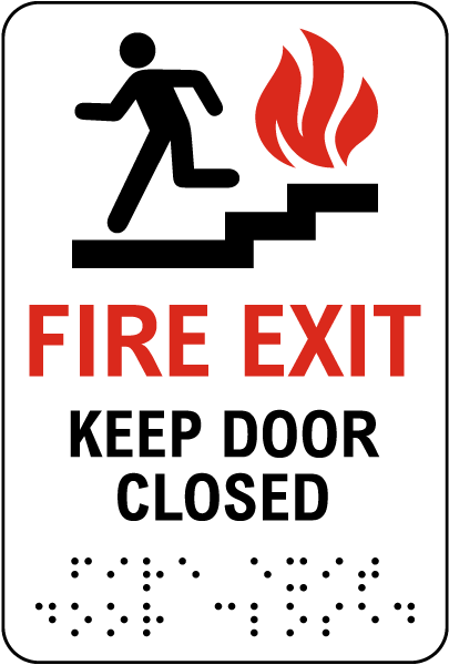 Fire Exit Keep Door Closed Sign with Braille 