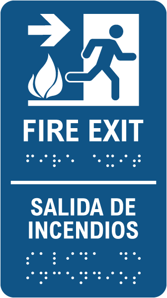 Bilingual Fire Exit To The Right Sign with Braille