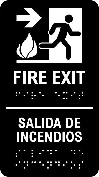 Bilingual Fire Exit To The Right Sign with Braille